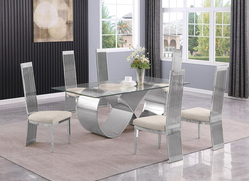 Mariano Furniture - 7 Piece Small Luxury Dining Set with Stainless Steel in Silver - BQ-D406-6SC278 - GreatFurnitureDeal