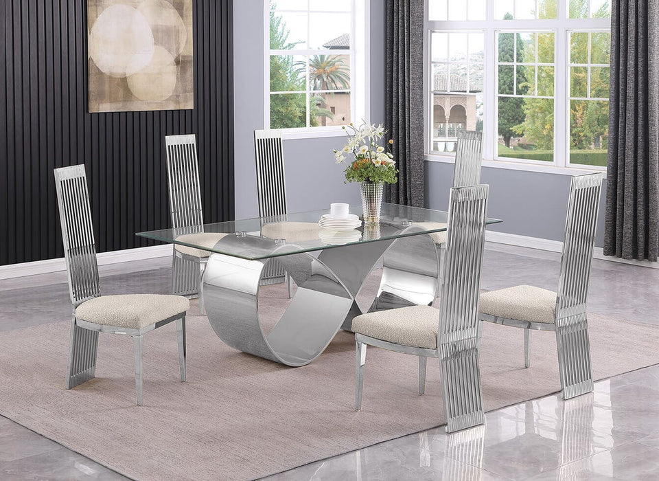 Mariano Furniture - 7 Piece Small Luxury Dining Set with Stainless Steel in Silver - BQ-D406-6SC278 - GreatFurnitureDeal