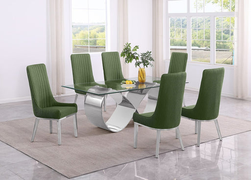 Mariano Furniture - 7 Piece Small Infinity Base Dining Set in Green/Silver - BQ-D406-6SC291 - GreatFurnitureDeal