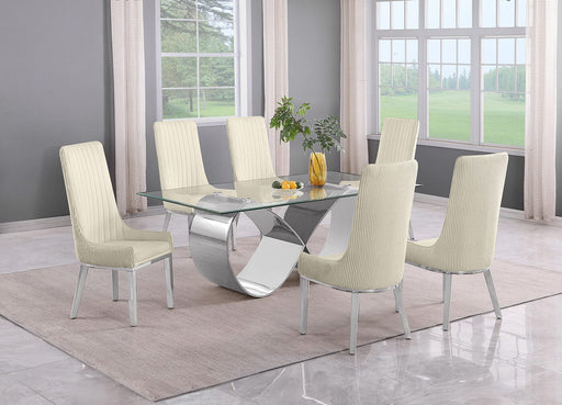 Mariano Furniture - 7 Piece Small Infinity Base Dining Set in Cream/Silver - BQ-D406-6SC293 - GreatFurnitureDeal