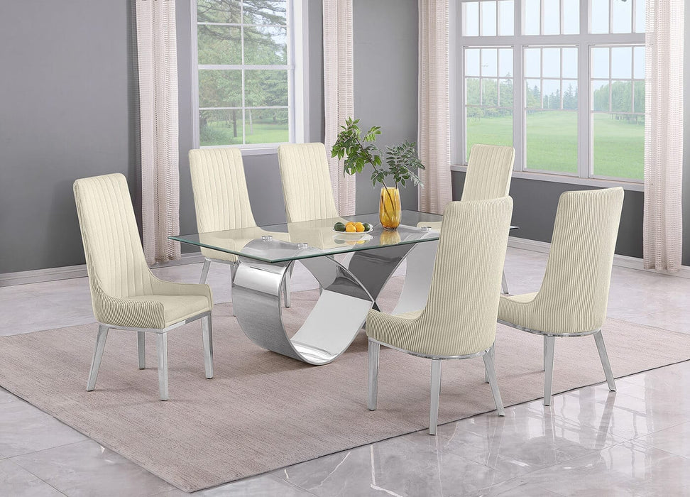 Mariano Furniture - 7 Piece Small Infinity Base Dining Set in Cream/Silver - BQ-D406-6SC293 - GreatFurnitureDeal