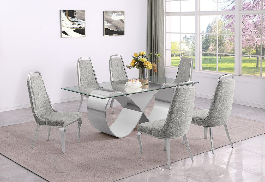 Mariano Furniture - 7 Piece Small Infinity Base Dining Set in Rich Gray/Silver - BQ-D406-6SC410 - GreatFurnitureDeal
