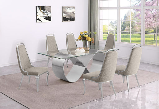 Mariano Furniture - 7 Piece Small Infinity Base Dining Set in Gray/Silver - BQ-D406-6SC411 - GreatFurnitureDeal