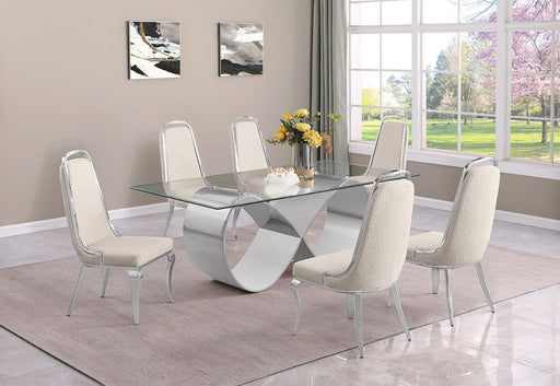 Mariano Furniture - 7 Piece Small Infinity Base Dining Set in Cream/Silver - BQ-D406-6SC413 - GreatFurnitureDeal