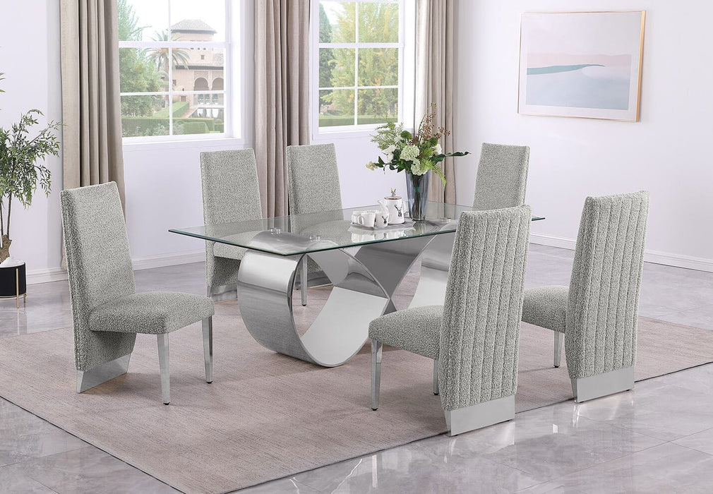 Mariano Furniture - 7 Piece Small Infinity Base Dining Set in Rich Gray/Silver - BQ-DD406-6SC560 - GreatFurnitureDeal