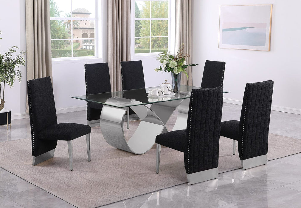 Mariano Furniture - 7 Piece Small Infinity Base Dining Set in Black/Silver - BQ-D406-6SC562 - GreatFurnitureDeal