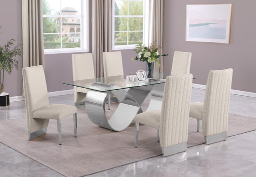 Mariano Furniture - 7 Piece Small Infinity Base Dining Set in Cream/Silver - BQ-D406-6SC563 - GreatFurnitureDeal