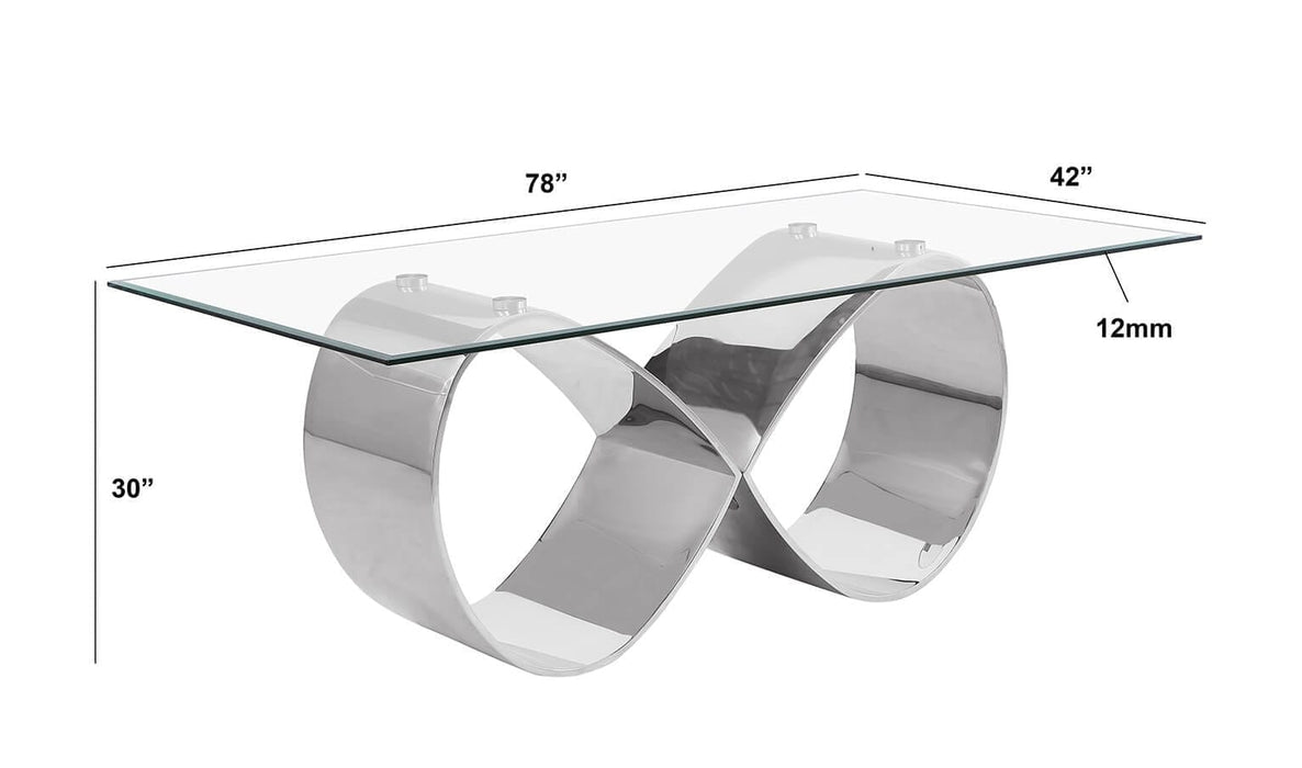 Mariano Furniture - Infinity Base Glass Dining Table in Silver - BQ-D406-DT - GreatFurnitureDeal