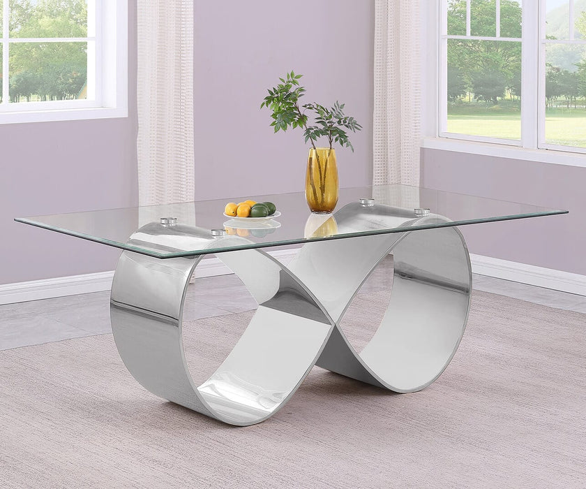 Mariano Furniture - Infinity Base Glass Dining Table in Silver - BQ-D406-DT - GreatFurnitureDeal