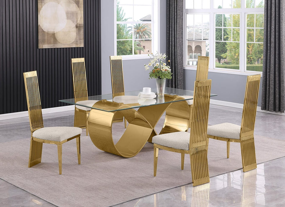 Mariano Furniture - 7 Piece Small Luxury Dining Set with Stainless Steel in Gold - BQ-D407-6SC279 - GreatFurnitureDeal