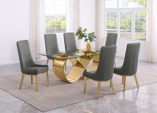 Mariano Furniture - 7 Piece Small Infinity Base Dining Set in Gray/Gold - BQ-D407-6SC294 - GreatFurnitureDeal