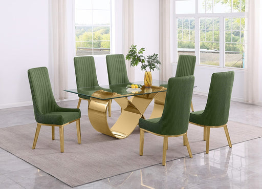 Mariano Furniture - 7 Piece Small Infinity Base Dining Set in Green/Gold - BQ-D407-6SC295 - GreatFurnitureDeal