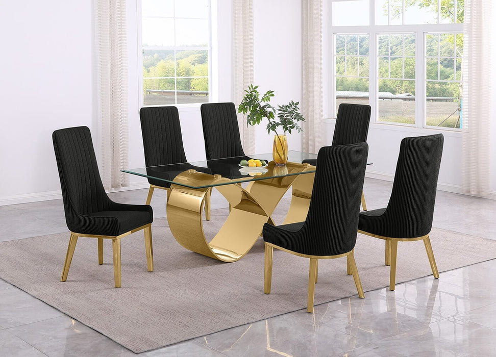 Mariano Furniture - 7 Piece Small Infinity Base Dining Set in Black/Gold - BQ-D407-6SC296 - GreatFurnitureDeal