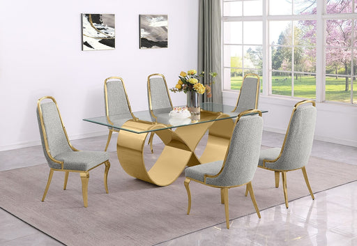 Mariano Furniture - 7 Piece Small Infinity Base Dining Set in Rich Gray/Gold- BQ-D407-6SC414 - GreatFurnitureDeal
