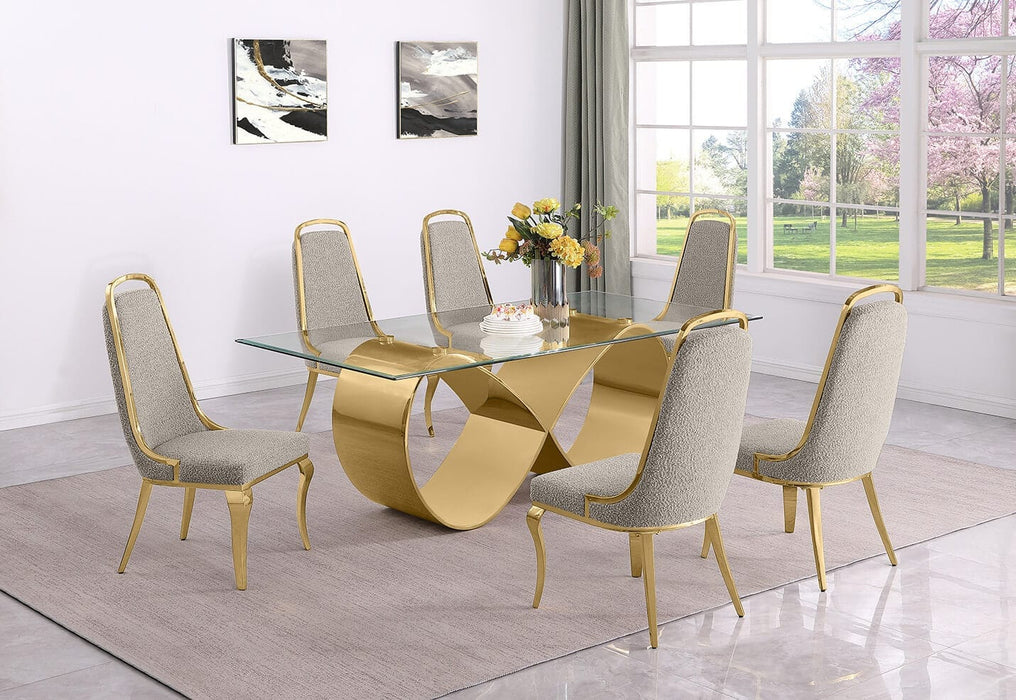 Mariano Furniture - 7 Piece Small Infinity Base Dining Set in Gray/Gold- BQ-D407-6SC415 - GreatFurnitureDeal