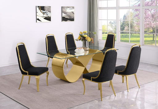 Mariano Furniture - 7 Piece Small Infinity Base Dining Set in Black/Gold- BQ-D407-6SC416 - GreatFurnitureDeal