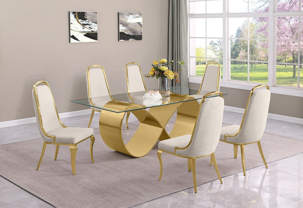 Mariano Furniture - 7 Piece Small Infinity Base Dining Set in Cream/Gold- BQ-D407-6SC417 - GreatFurnitureDeal