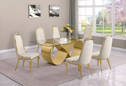 Mariano Furniture - 7 Piece Small Infinity Base Dining Set in Cream/Gold- BQ-D407-6SC417 - GreatFurnitureDeal