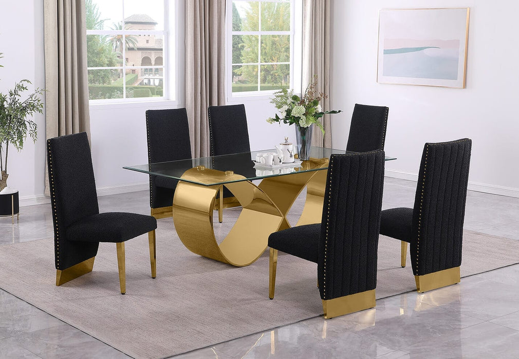 Mariano Furniture - 7 Piece Small Infinity Base Dining Set in Black/Gold - BQ-D407-6SC566 - GreatFurnitureDeal