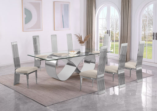 Mariano Furniture - 9 Piece Big Luxury Dining Set with Stainless Steel in Silver - BQ-D408-8SC278 - GreatFurnitureDeal