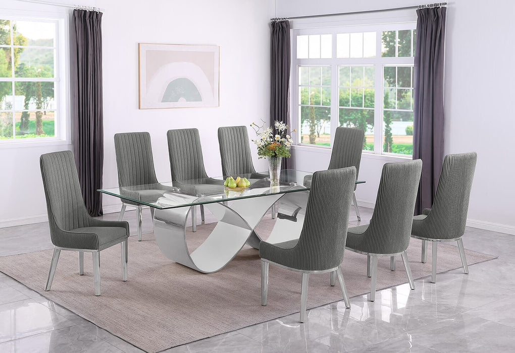 Mariano Furniture - 9 Piece Big Infinity Base Dining Set in Gray/Silver - BQ-D408-8SC290 - GreatFurnitureDeal