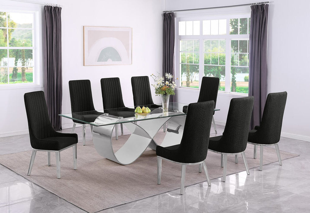 Mariano Furniture - 9 Piece Big Infinity Base Dining Set in Black/Silver - BQ-D408-8SC292 - GreatFurnitureDeal