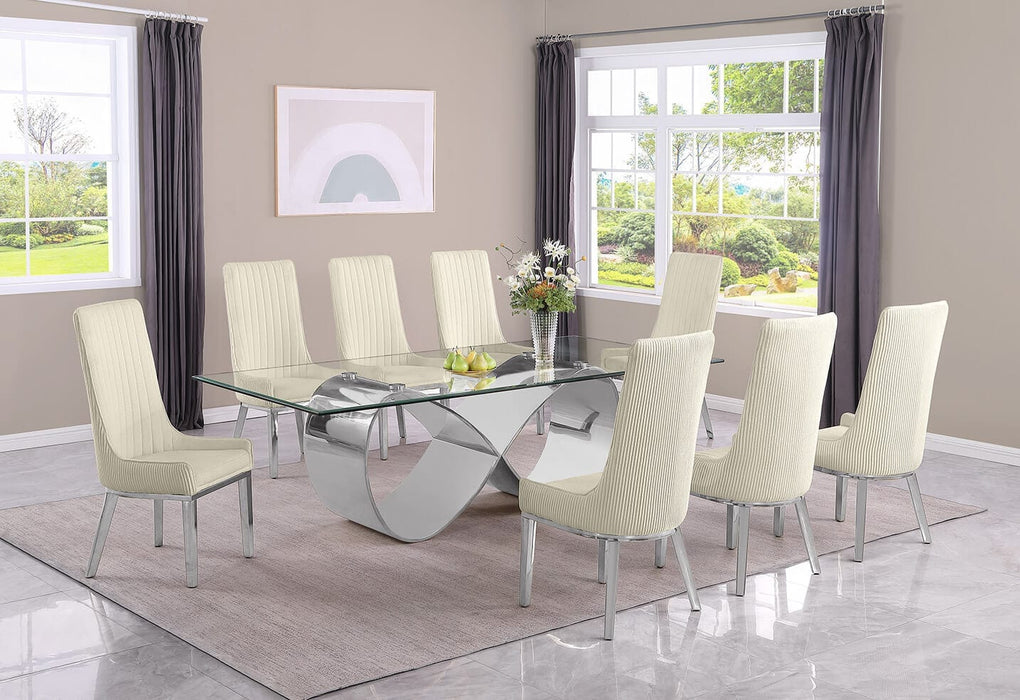Mariano Furniture - 9 Piece Big Infinity Base Dining Set in Cream/Silver - BQ-D408-8SC293 - GreatFurnitureDeal