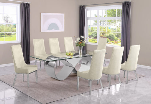 Mariano Furniture - 9 Piece Big Infinity Base Dining Set in Cream/Silver - BQ-D408-8SC293 - GreatFurnitureDeal