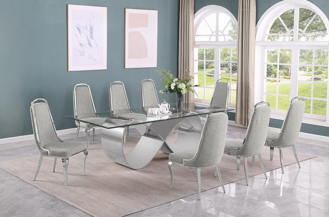 Mariano Furniture - 9 Piece Big Infinity Base Dining Set in Rich Gray/Silver - BQ-D408-8SC410 - GreatFurnitureDeal