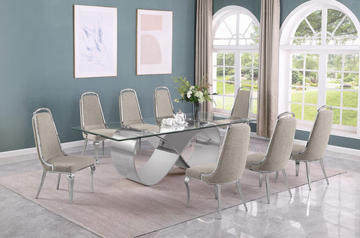 Mariano Furniture - 9 Piece Big Infinity Base Dining Set in Gray/Silver - BQ-D408-8SC411 - GreatFurnitureDeal