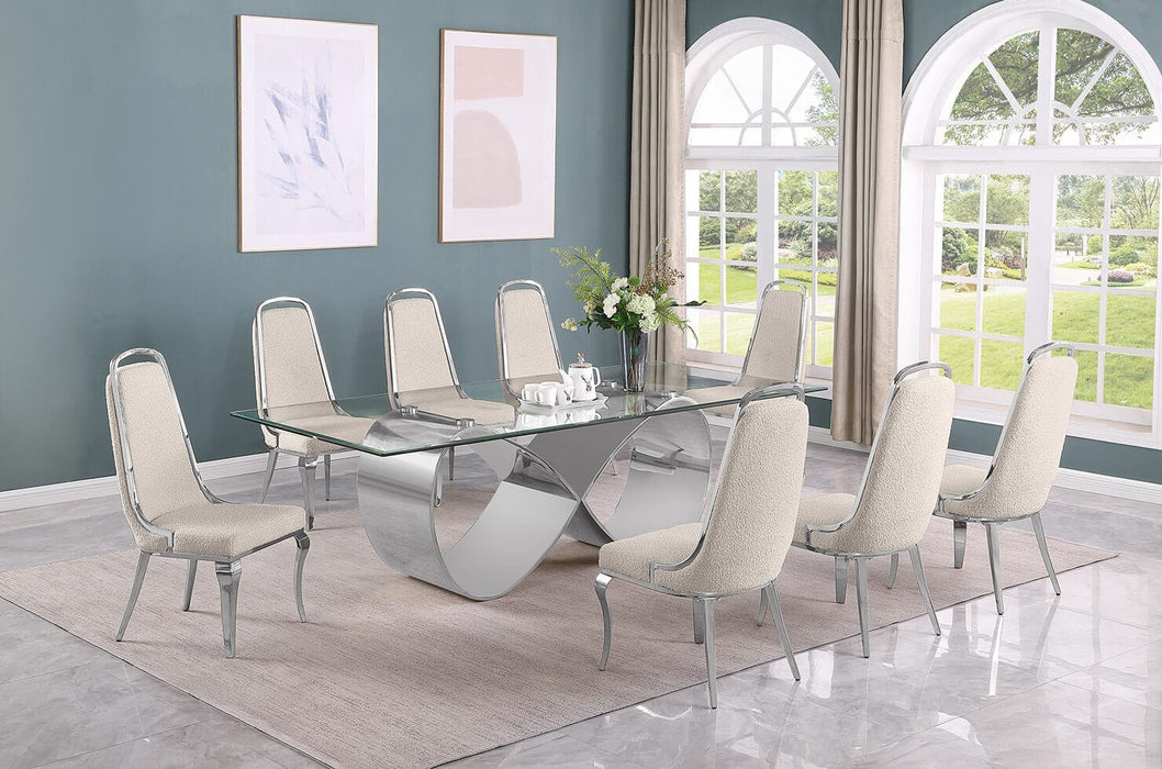 Mariano Furniture - 9 Piece Big Infinity Base Dining Set in Cream/Silver - BQ-D408-8SC413 - GreatFurnitureDeal