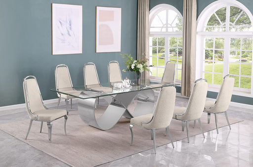 Mariano Furniture - 9 Piece Big Infinity Base Dining Set in Cream/Silver - BQ-D408-8SC413 - GreatFurnitureDeal
