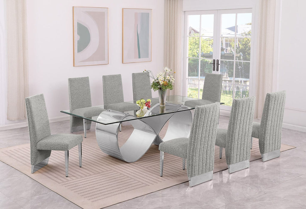 Mariano Furniture - 9 Piece Big Infinity Base Dining Set in Rich Gray/Silver - BQ-D408-8SC560 - GreatFurnitureDeal