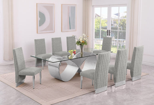 Mariano Furniture - 9 Piece Big Infinity Base Dining Set in Rich Gray/Silver - BQ-D408-8SC560 - GreatFurnitureDeal