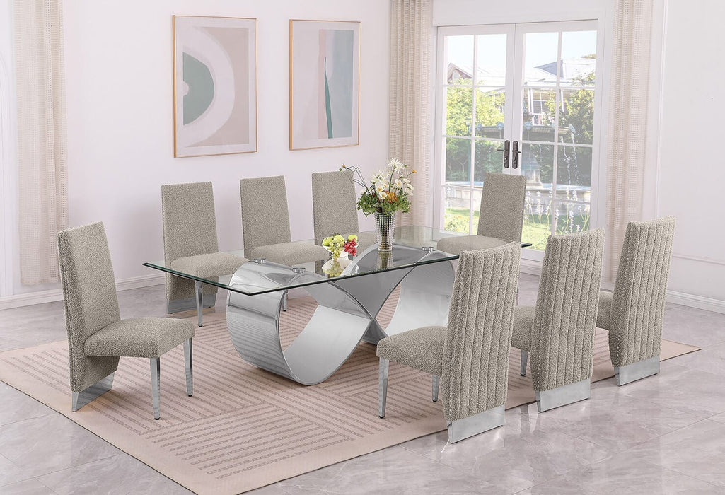 Mariano Furniture - 9 Piece Big Infinity Base Dining Set in Gray/Silver - BQ-D408-8SC561 - GreatFurnitureDeal