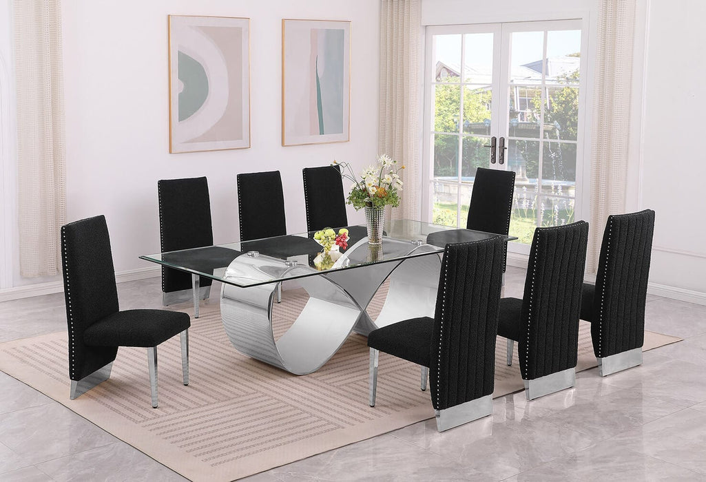 Mariano Furniture - 9 Piece Big Infinity Base Dining Set in Black/Silver - BQ-D408-8SC562 - GreatFurnitureDeal