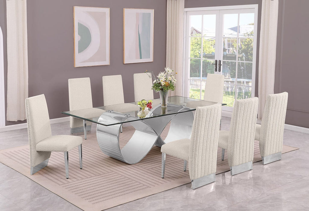 Mariano Furniture - 9 Piece Big Infinity Base Dining Set in Cream/Silver - BQ-D408-8SC563 - GreatFurnitureDeal