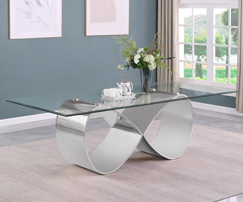 Mariano Furniture - Infinity Base Glass Dining Table in Silver - BQ-D408-DT - GreatFurnitureDeal