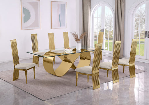 Mariano Furniture - 9 Piece Big Luxury Dining Set with Stainless Steel in Gold - BQ-D409-8SC279 - GreatFurnitureDeal
