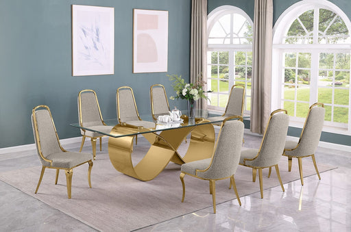 Mariano Furniture - 9 Piece Big Infinity Base Dining Set in Gray/Gold- BQ-D409-8SC415 - GreatFurnitureDeal