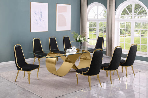 Mariano Furniture - 9 Piece Big Infinity Base Dining Set in Black/Gold- BQ-D409-8SC416 - GreatFurnitureDeal
