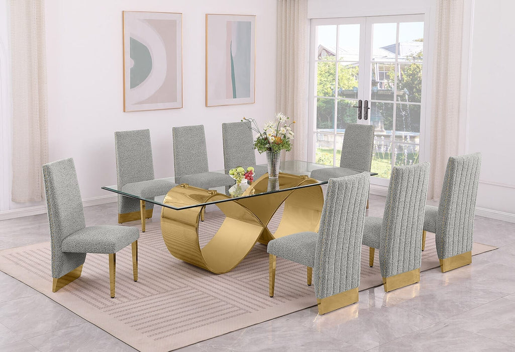 Mariano Furniture - 9 Piece Big Infinity Base Dining Set in Rich Gray/Gold - BQ-D409-8SC564 - GreatFurnitureDeal