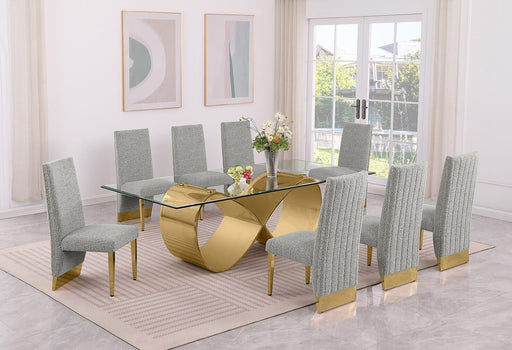 Mariano Furniture - 9 Piece Big Infinity Base Dining Set in Rich Gray/Gold - BQ-D409-8SC564 - GreatFurnitureDeal