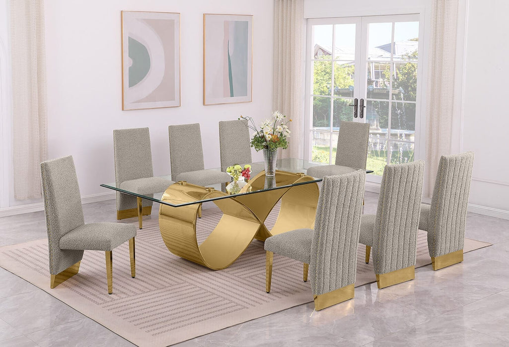 Mariano Furniture - 9 Piece Big Infinity Base Dining Set in Gray/Gold - BQ-D409-8SC565 - GreatFurnitureDeal