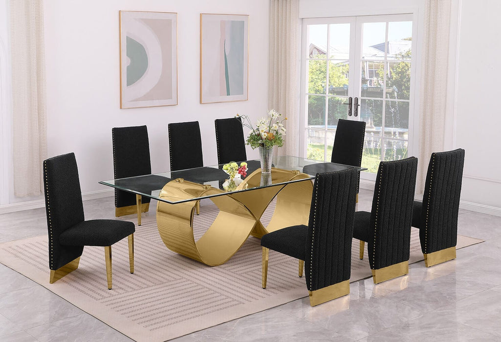 Mariano Furniture - 9 Piece Big Infinity Base Dining Set in Black/Gold - BQ-D409-8SC566 - GreatFurnitureDeal