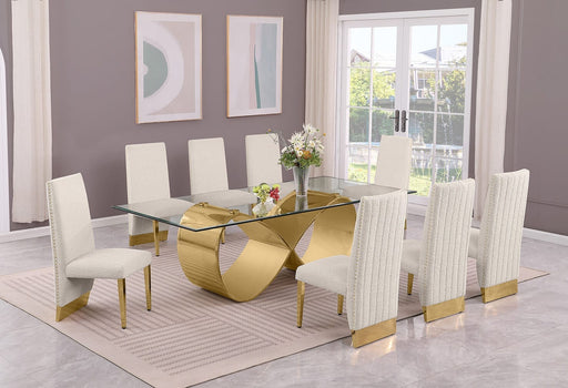 Mariano Furniture - 9 Piece Big Infinity Base Dining Set in Cream/Gold - BQ-D409-8SC567 - GreatFurnitureDeal