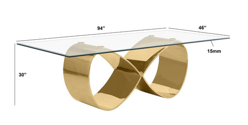 Mariano Furniture - Infinity Base Glass Dining Table in Gold - BQ-D409-DT - GreatFurnitureDeal