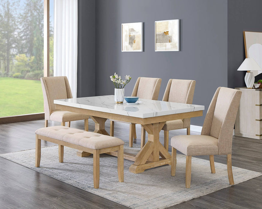 Mariano Furniture - 6 Piece Rectangular Dining Table Set in Beige/White - BQ-D521D6 - GreatFurnitureDeal