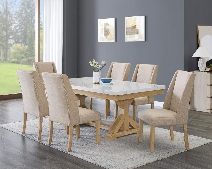 Mariano Furniture - 7 Piece Rectangular Dining Table Set in Beige/White - BQ-D521D7 - GreatFurnitureDeal