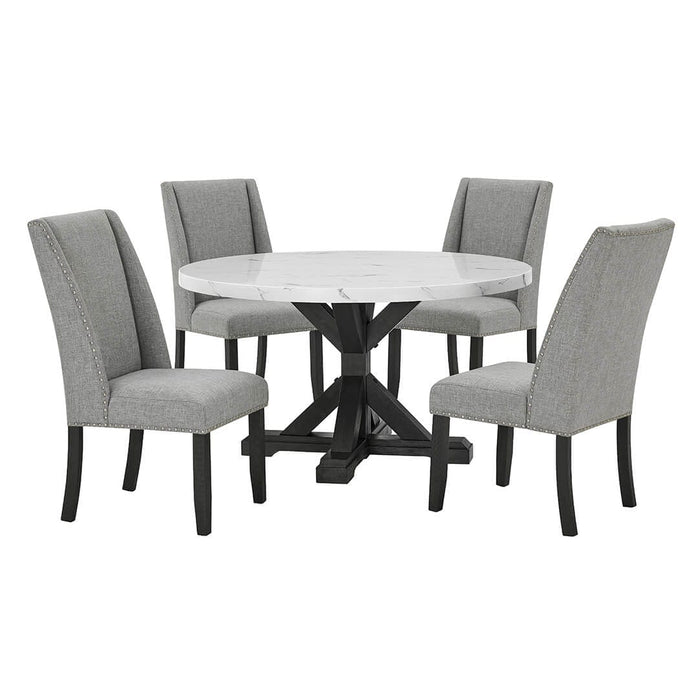 Mariano Furniture - 5 Piece Round Faux White Marble Dining Set in Faux White - BQ-D522D5 - GreatFurnitureDeal